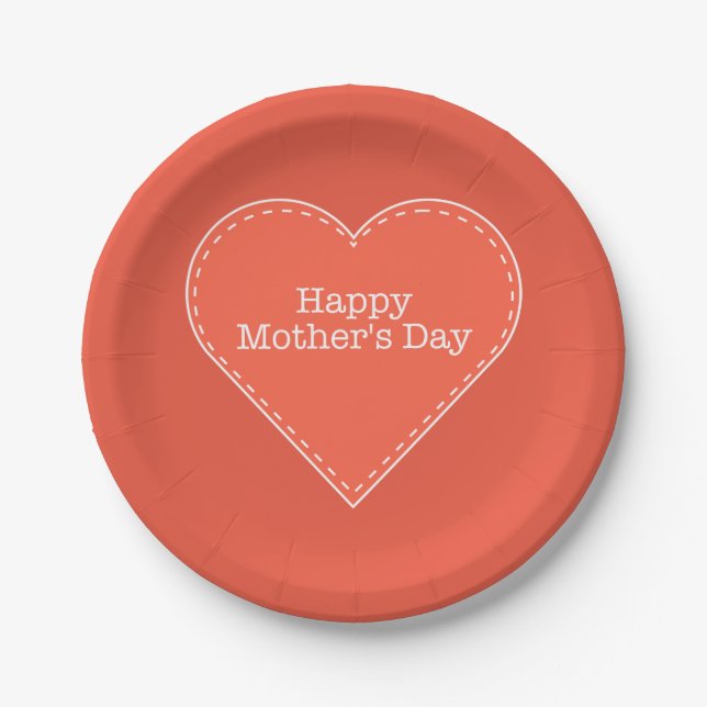 Happy Mother's Day Orange Heart Pappteller (Vorderseite)