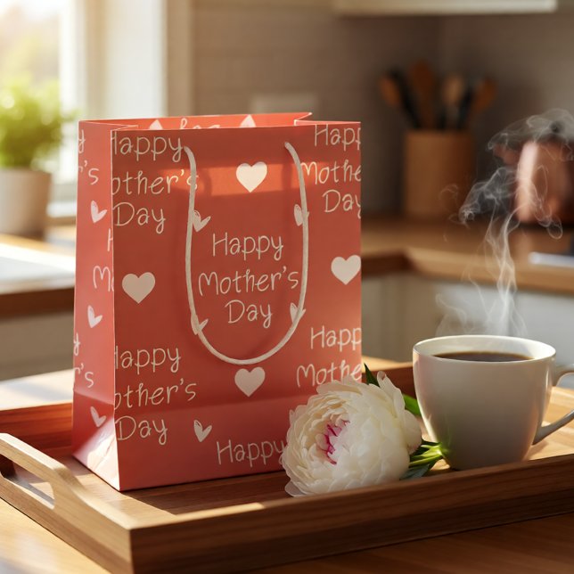 Happy Mother's Day Orange Skript Mittlere Geschenktüte (Bright Orange Happy Mother's Day Hearts Medium Gift Bag)