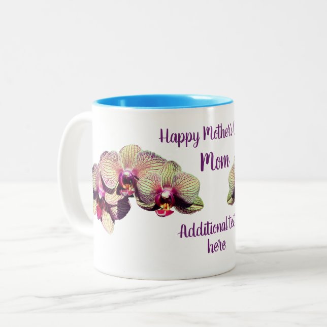 Happy Mother's Day Orchid Blume Personalisiert Zweifarbige Tasse (Vorderseite Links)