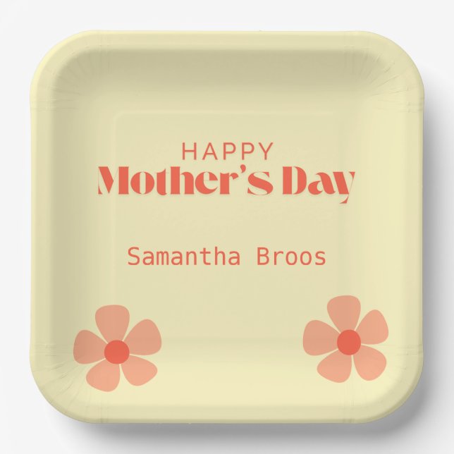 Happy Mother's day peach Blume rosa Pappteller (Vorderseite)