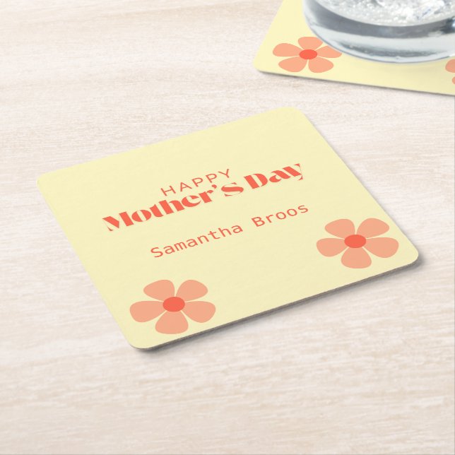 Happy Mother's day peach Blume rosa Rechteckiger Pappuntersetzer (angewinkelt)