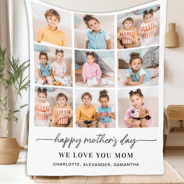 Happy Mothers Day Personalisiert Modern 9 Foto Fleecedecke (Von Creator hochgeladen)