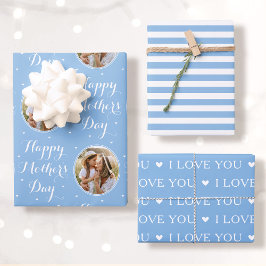 Happy Mother's Day Photo I Love You Blue 3 Set Geschenkpapier Set