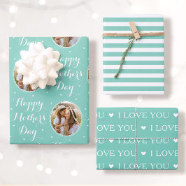 Happy Mother's Day Photo I Love You Mint 3 Set Geschenkpapier Set