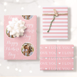 Happy Mother's Day Photo I Love You Pink 3 Set Geschenkpapier Set