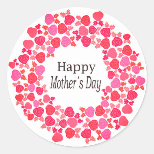 Happy Mother's Day Pink Blume Design Runder Aufkleber