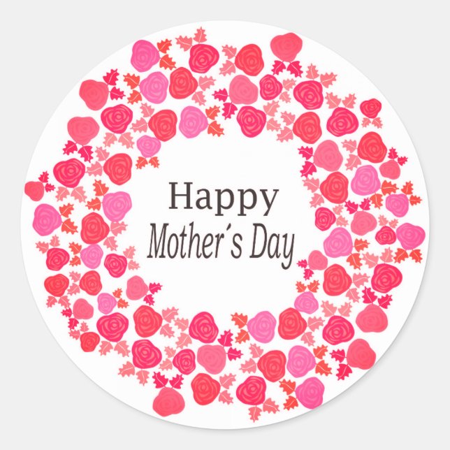 Happy Mother's Day Pink Blume Design Runder Aufkleber (Vorderseite)