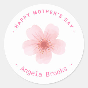 Happy Mother's day pink Blume weiß Runder Aufkleber