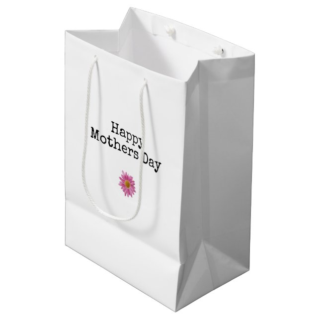 Happy Mothers Day Pink Daisy Moderne Mama Mittlere Geschenktüte (Vorderseite Schrägansicht)