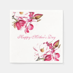 Happy Mother's Day Pink Floral Drehbuch Serviette