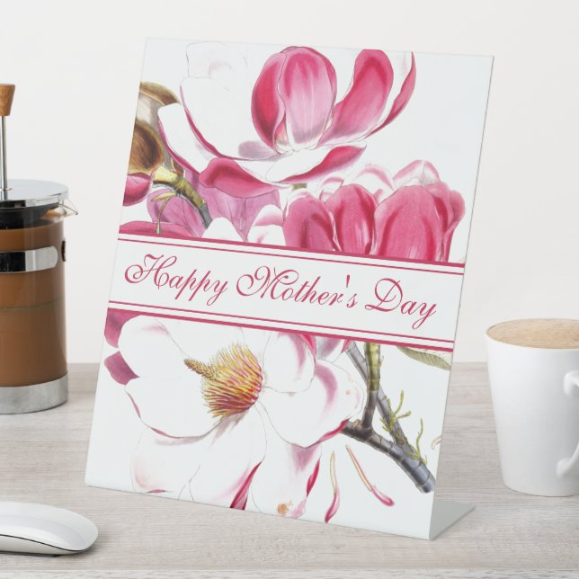 Happy Mother's Day Pink Floral Drehbuch Sockelschild (In Situ)