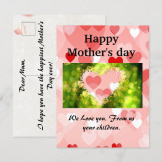 Happy Mother's Day | Pink Heart Holiday Card Ankündigungspostkarte