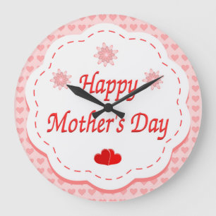 "HAPPY MOTHER'S DAY " PINK HEARTS GROßE WANDUHR