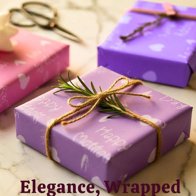 Happy Mother's day pink Thema Set von 3 Geschenkpapier Set (Happy Mother’s Day Pink and Lavender Heart Wrapping Paper Sheets)