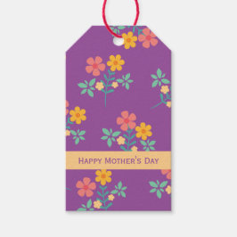 Happy Mother's Day Retro Daisy Bouquet in Lila Geschenkanhänger