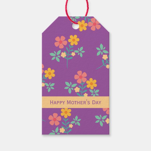 Happy Mother's Day Retro Daisy Bouquet in Lila Geschenkanhänger (Vorderseite)
