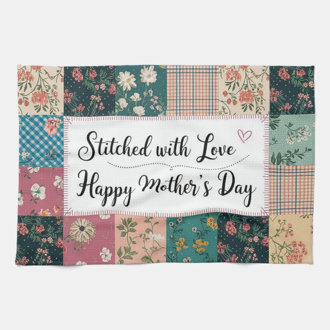 Happy Mother's Day - Retro Niedliches Quilt Muster Geschirrtuch (Horizontal)
