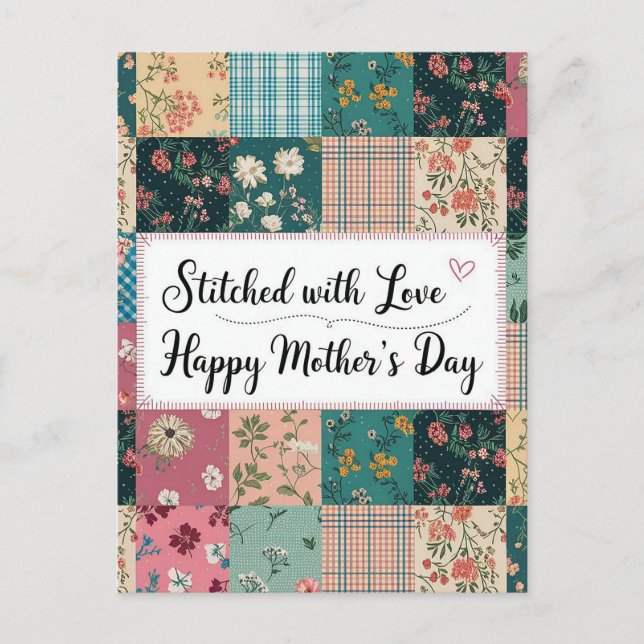 Happy Mother's Day - Retro Niedliches Quilt Muster Postkarte (Vorderseite)
