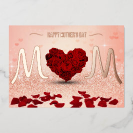 Happy Mother's Day Rose Heart Bouquet Folien Feiertagskarte