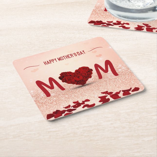 Happy Mother's Day Rose Heart Bouquet Rechteckiger Pappuntersetzer (angewinkelt)