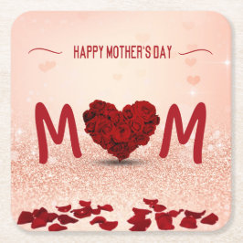 Happy Mother's Day Rose Heart Bouquet Rechteckiger Pappuntersetzer
