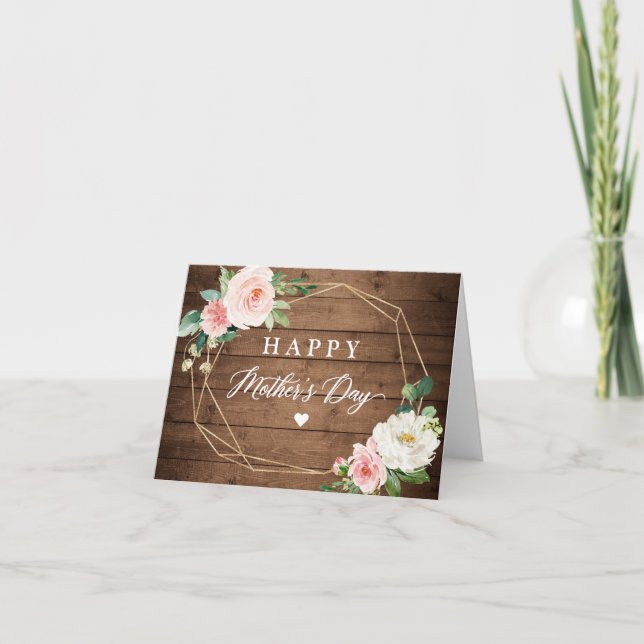 Happy Mother's Day Rustic Geometric Blush Bloral Karte (Vorderseite)