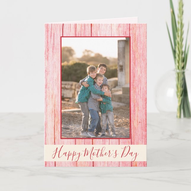 Happy Mother's Day Rustic Red Wood Foto Karte (Vorderseite)