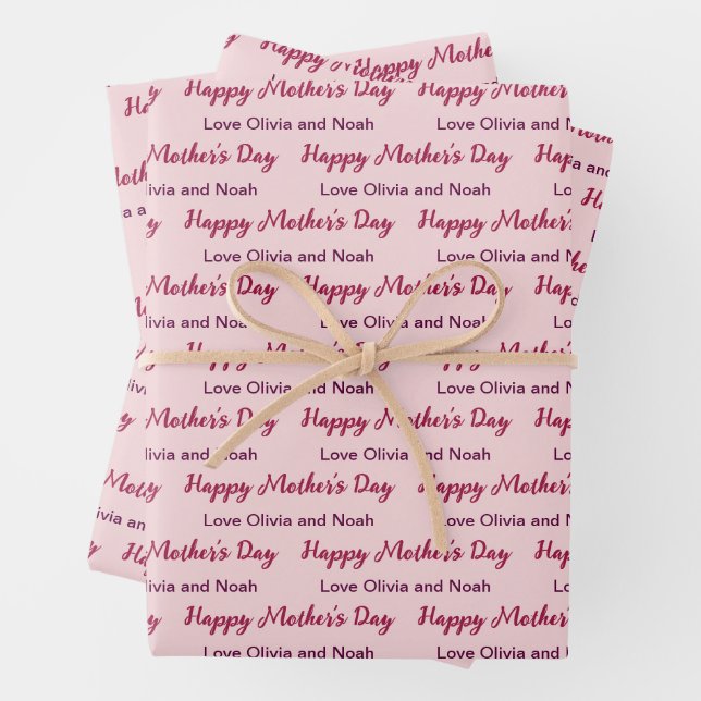 Happy Mother's Day Script blassrosa Name des Giver Geschenkpapier Set (Beispiel)