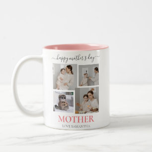 Happy Mothers Day Simple Modern Script Vier Foto Zweifarbige Tasse