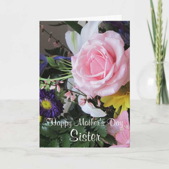 Happy Mother's Day Sister-Pink Rose Bouquet Karte (Vorderseite)