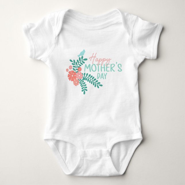 Happy mother's day text flowers bird baby strampler (Vorderseite)