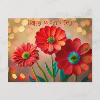 Happy Mother's Day Three Red Daisies Custom Text Postkarte