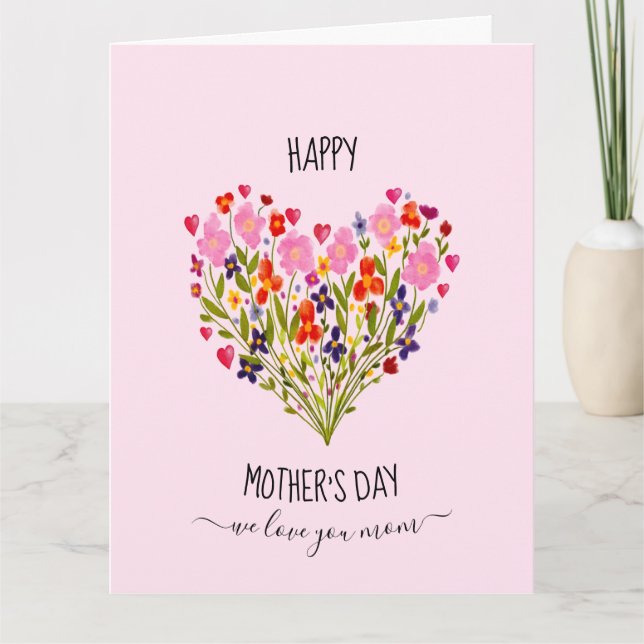 "Happy Mother's Day" Wasserfarbene Blume Herz Karte (Vorderseite)