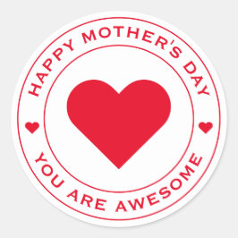 Happy Mother's Day White Red Heart Fun Einzigartig Runder Aufkleber