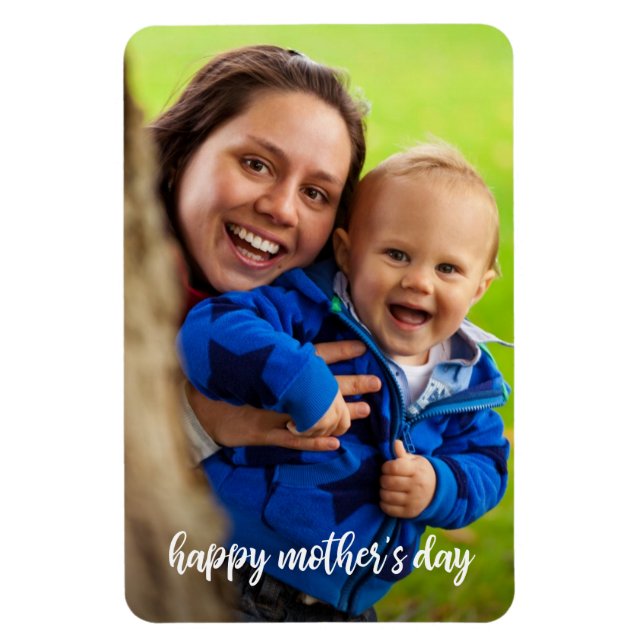 Happy Mother's Day White Script Foto Template Magnet (Vertikal)