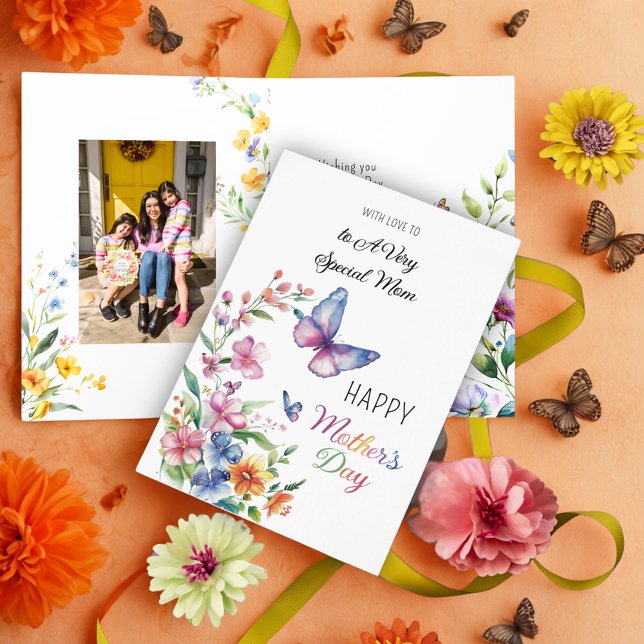 Happy Mother's Day Wildblumen Schmetterlinge Foto Karte (Von Creator hochgeladen)