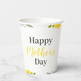 Happy Mother's Day Yellow Floral und Blätter Party Pappbecher