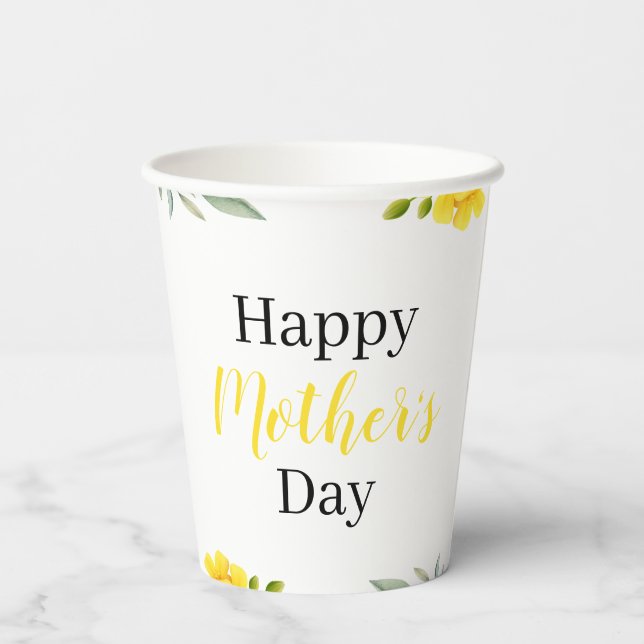 Happy Mother's Day Yellow Floral und Blätter Party Pappbecher (Rückseite)