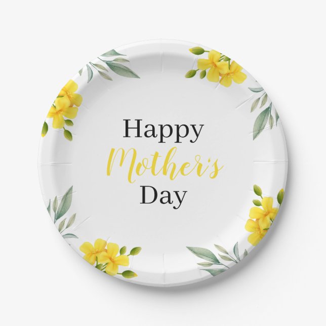Happy Mother's Day Yellow Floral und Blätter Party Pappteller (Vorderseite)