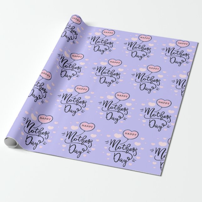 Happy Mother's Pink Hearts Day Modern Typografy Geschenkpapier (Ungerollt)