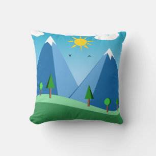 Happy Mountains and Trees Scene Throw Kissen