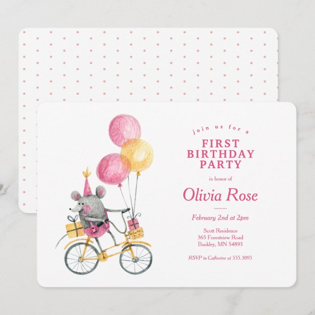 Happy Mouse zum Geburtstag Einladung (Vorne/Hinten)