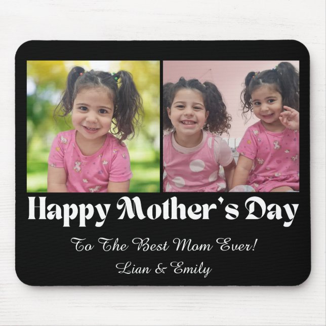 Happy Mthers Day, 2 Fotos Collage stilvoll schwarz Mousepad (Vorne)