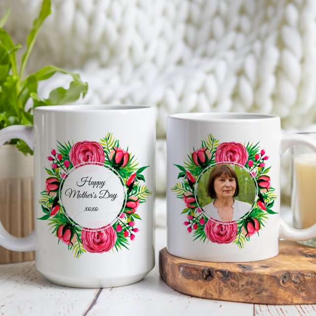 Happy Mthers Day Floral Custom Foto Kaffeetasse (Von Creator hochgeladen)