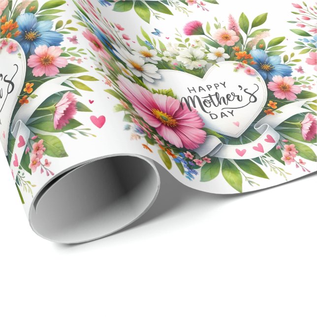 Happy Mthers Day Floral Heart Geschenkpapier (Rolleneckpunkt)