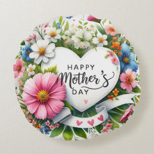 Happy Mthers Day Floral Heart Rundes Kissen