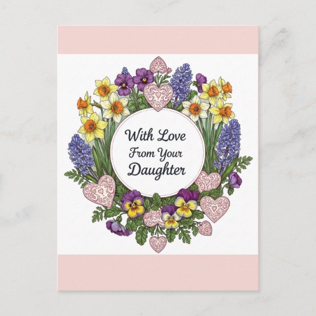 Happy Mthers Day from Daughter Floral Wreath Postkarte (Vorderseite)