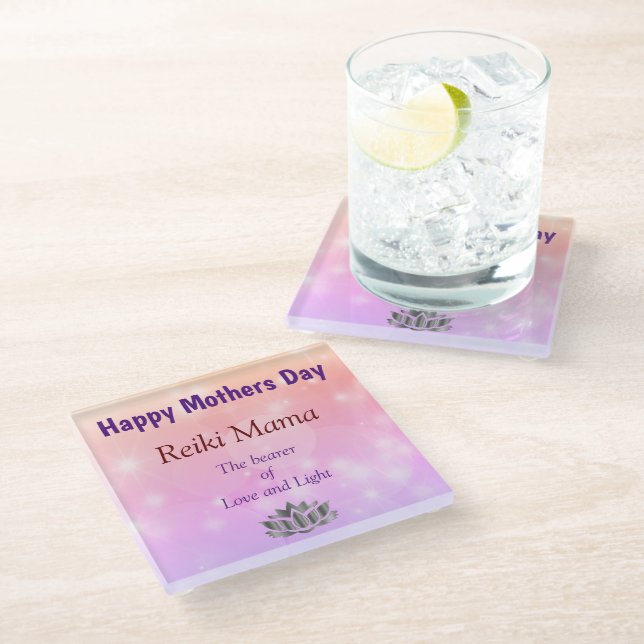 Happy Mthers Day Reiki Mama Design Glasuntersetzer (Schrägansicht)