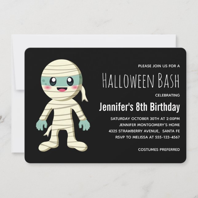 Happy Mummy Halloween Monster Geburtstag Einladung (Vorderseite)