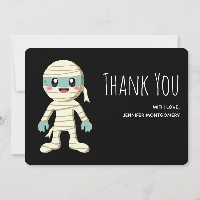 Happy Mummy Halloween Monster Zeichne Dankeskarte (Vorderseite)